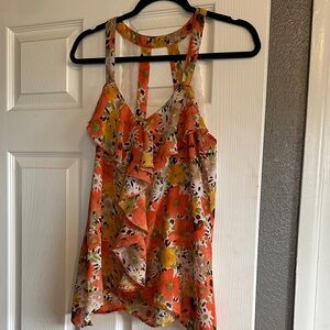 Finesse Orange Asymmetrical Ruffled Tank Top